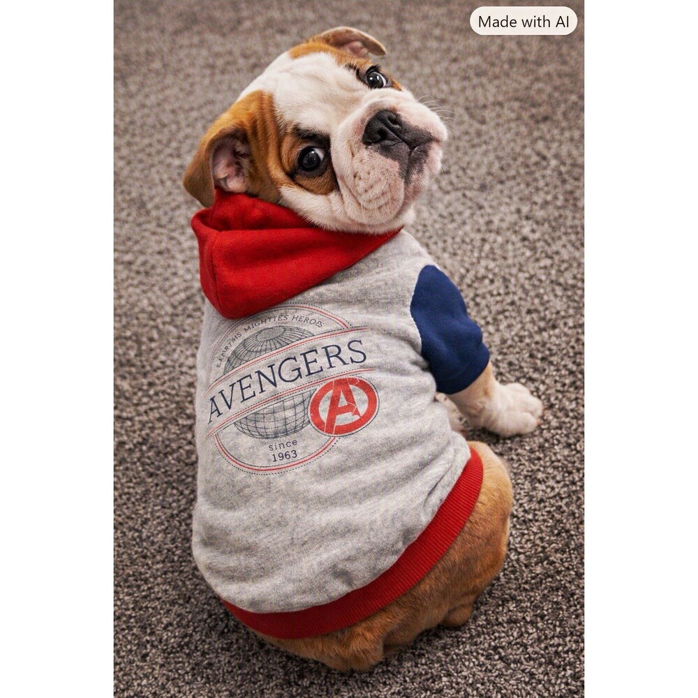 Marvel Avengers Dog Hoodie Sweatshirt, Cotton Blend, Gray/Red/Blue, S